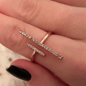 Rose Gold Diamond Double Bar Adjustable Ring